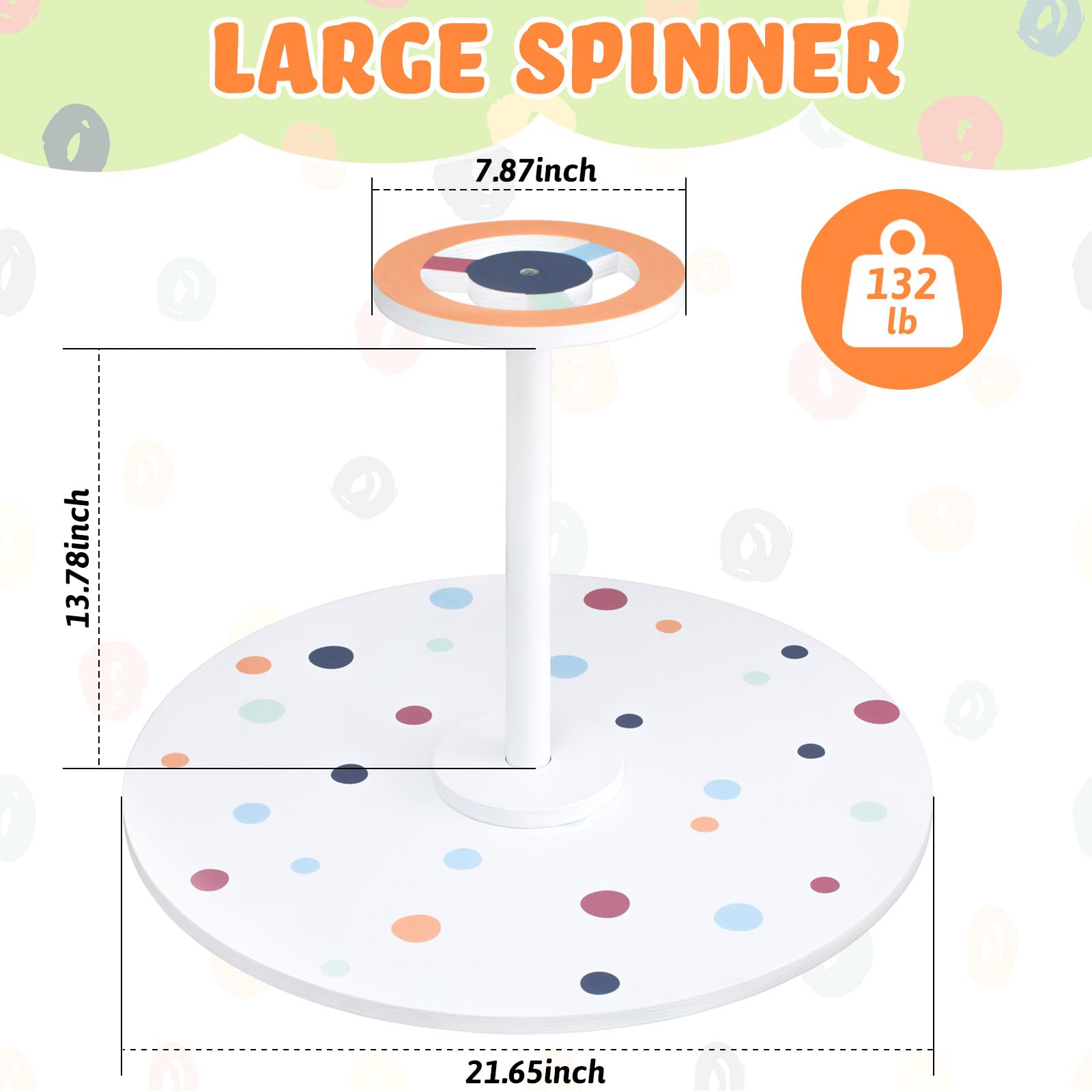 Briwooody Large 21.65 Inch Wooden Sit and Spin Toy for Toddlers & Kids - Spinning Activity Chair with Boho Polka Dot Design - Perfect Gift for Boys and Girls - Fun Indoor Play for Birthday Parties, Preschool Learning & Sensory Development