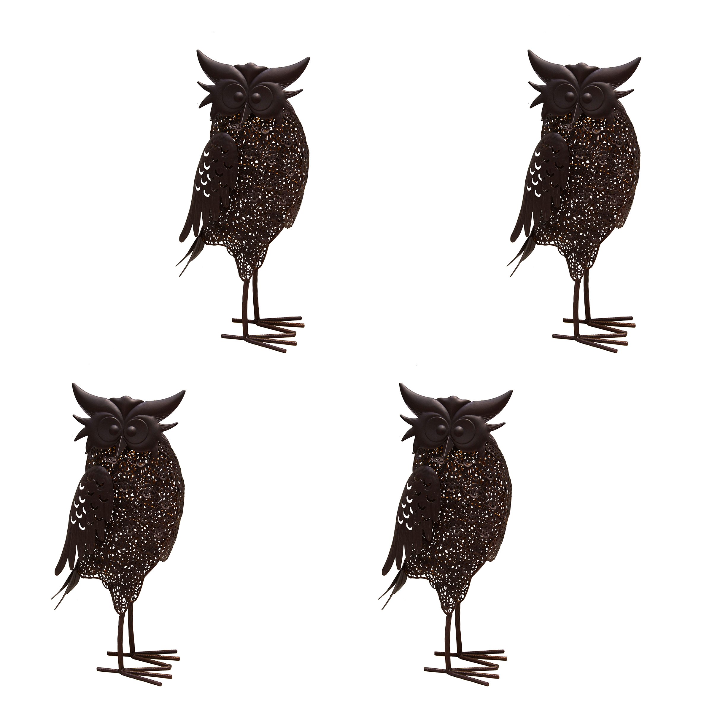 Oakland Living AZ650259-OWL-4-HB Solar-Powered Owl Garden Statue in Hammer Tone Bronze - Outdoor Decorative Light for Patio, Yard & Garden Decor