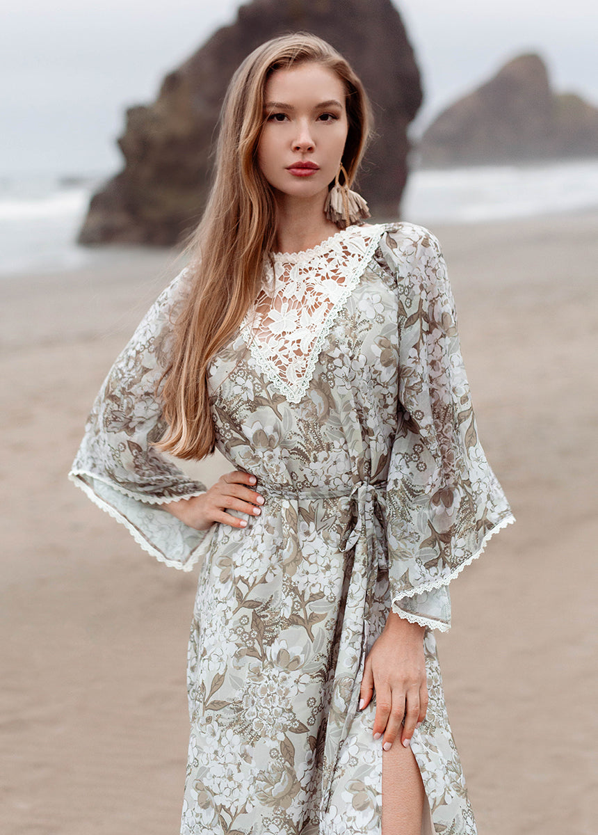 Elegant Sunni Dress in Neutral Hydrangea - Flowy Summer Maxi Dress for Women | Perfect for Beach Vacations, Weddings & Boho Chic Outfits