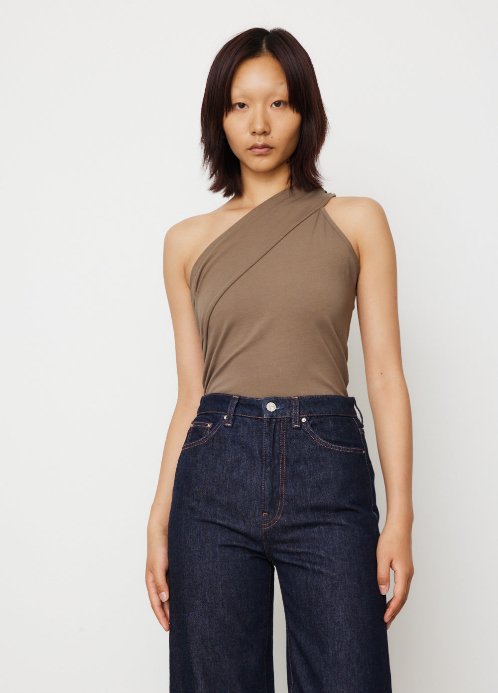 0057 One Shoulder Draped T-Shirt - Women's Fashion Asymmetrical Top for Casual Wear, Night Out & Summer Outfits