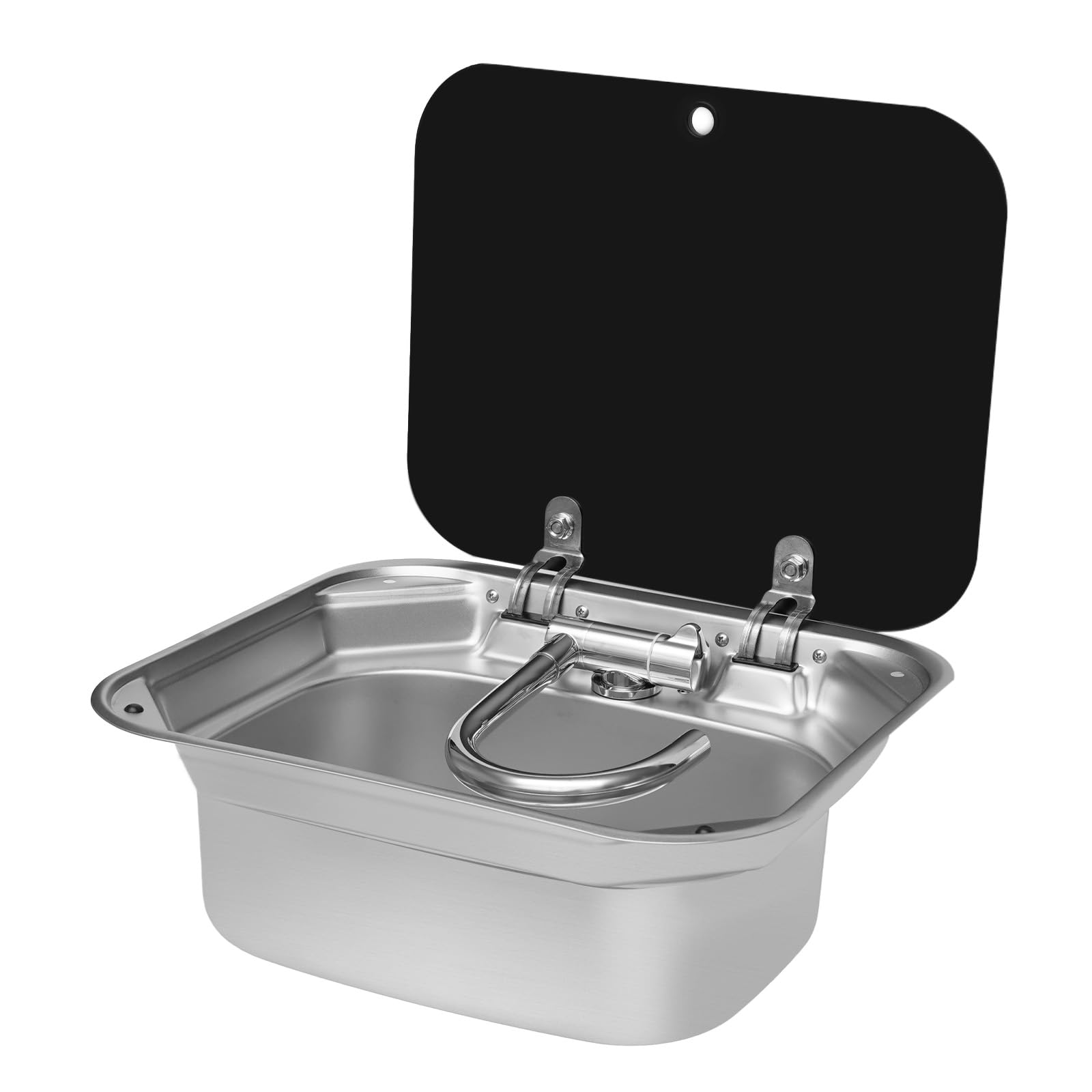 Stainless Steel RV Sink with Rotatable Faucet & Tempered Glass Lid - 5.9