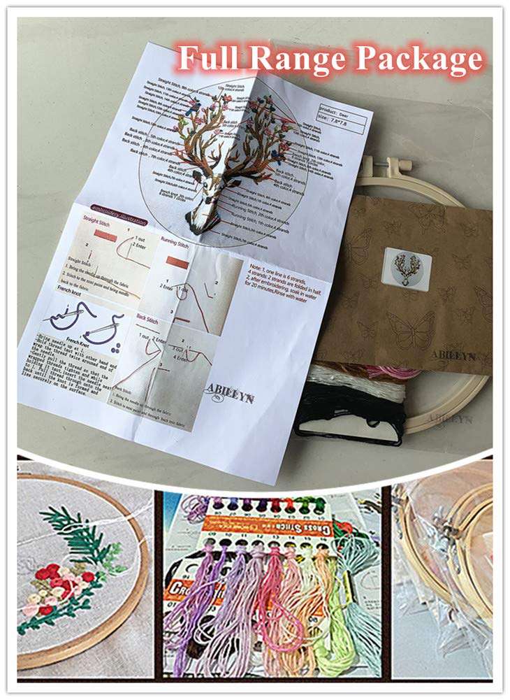Abillyn 3 Pack Tree Embroidery Starter Kit - Cross Stitch Kits with Printed Patterns & Pre-Stamped Fabric for Beginners (Perfect for DIY Home Decor, Gifts & Craft Projects)