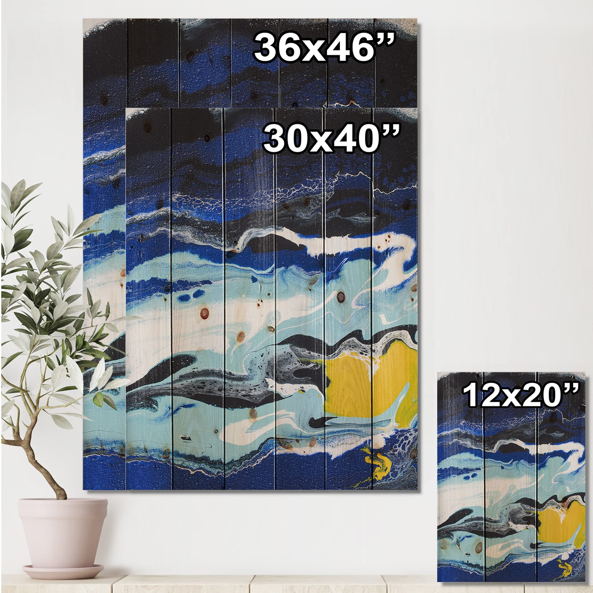 Abstract Composition in Yellow and Blue VIII - Modern Wood Wall Art Decor, Large Contemporary Wood Wall Panels Printed on Natural Pine - Perfect for Living Room, Bedroom, Office & Home Decor