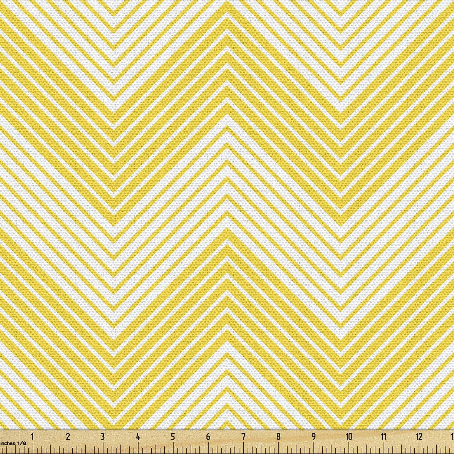 Ambesonne Chevron Fabric - Yellow & Pale Yellow Geometric Stripes for Upholstery & Home Decor