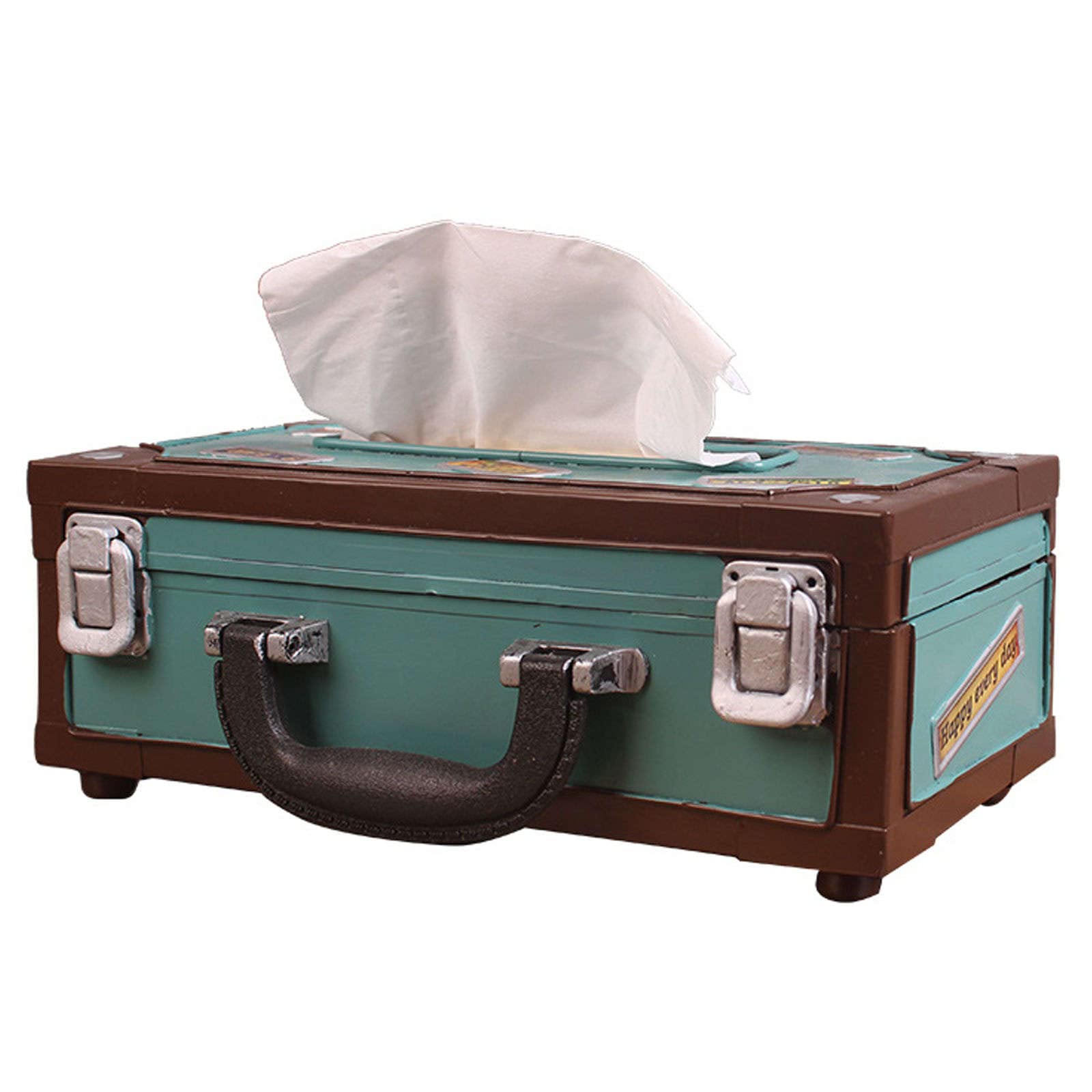 ROWGEE Nordic Retro Metal Tissue Box Holder - Rectangle Napkin Container & Paper Towel Cover for Home, Bathroom, Office Decor (Blue) | Perfect for Living Room, Bedside & Modern Interior Design