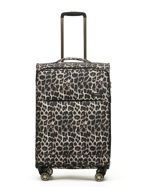 Tosca SO LITE New AIR5055 67cm Medium Spinner Luggage - Lightweight Carry-On Suitcase with 360° Wheels, Leopard Print Design - Perfect for Business Travel & Weekend Getaways