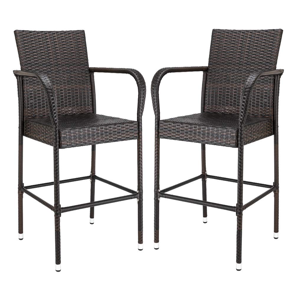 VINGLI Set of 2 Outdoor Wicker Bar Stools - Patio Bar Height Chairs for Garden, Pool, Lawn & Backyard - Perfect for Outdoor Dining, Entertaining & Relaxing by the Pool