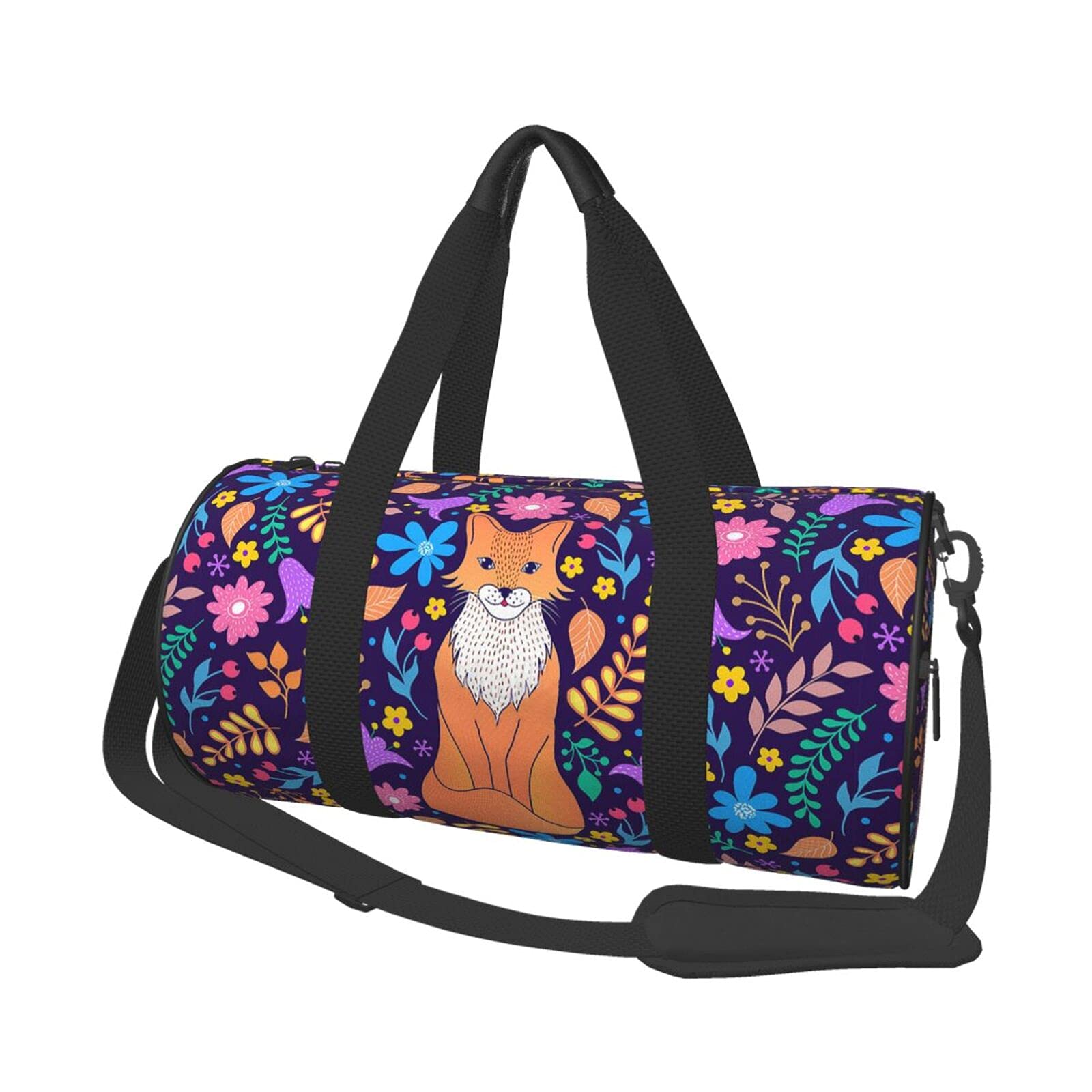 Fox & Tropical Flowers Large Travel Duffel Bag - Gym Sports Luggage, Overnight Weekend Tote for Men & Women - Perfect for Gym, Beach Trips & Weekend Getaways