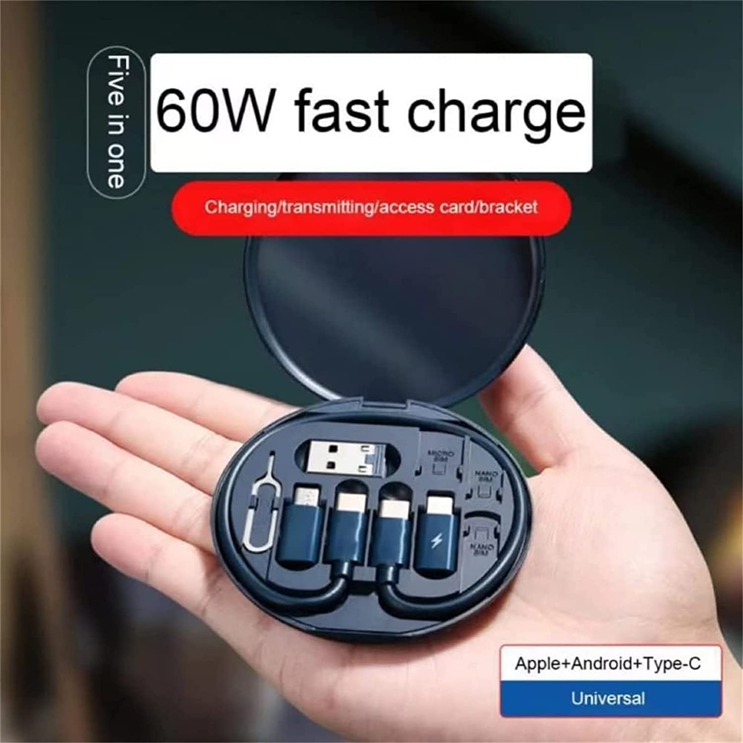 2023 New 9-in-1 Multi-Function Cable Organizer Case - Fast Charging USB C/Micro/Lightning Adapter Kit with 60W PD Charger - Portable Travel Cable Storage Box for iPhone, Android, iPad, Laptop - Perfect for Home, Office & Travel (Black, 1pc)