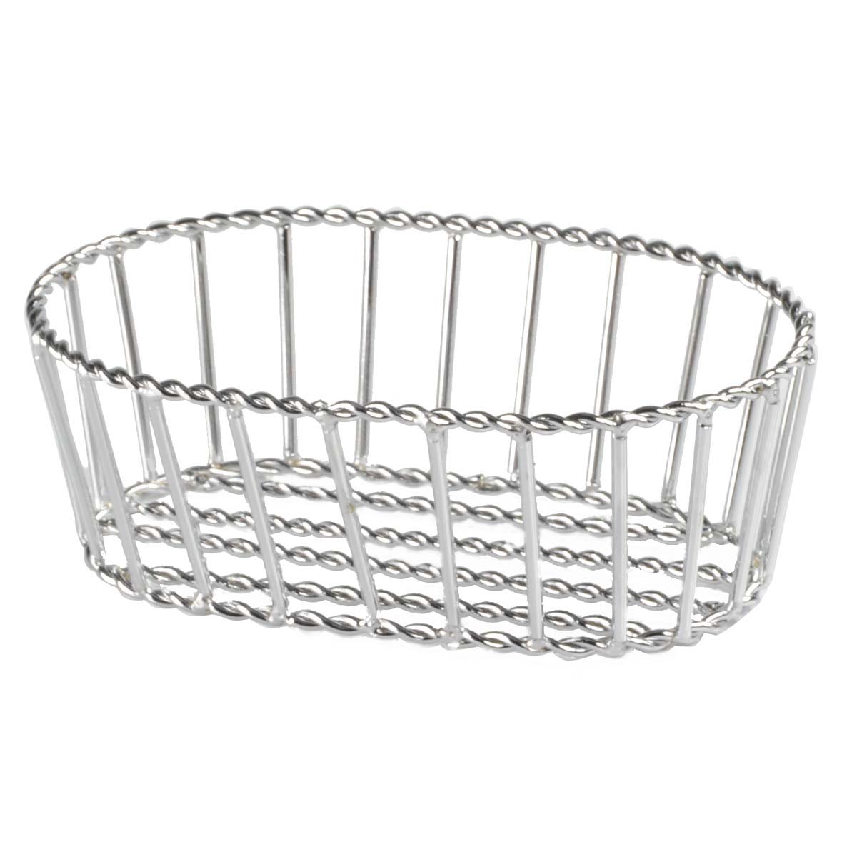 Displays2go Set of 10 Steel Oblong Bread Baskets with Braided Edges - Perfect for Bakery Display, Restaurant Serving, and Home Kitchen Organization