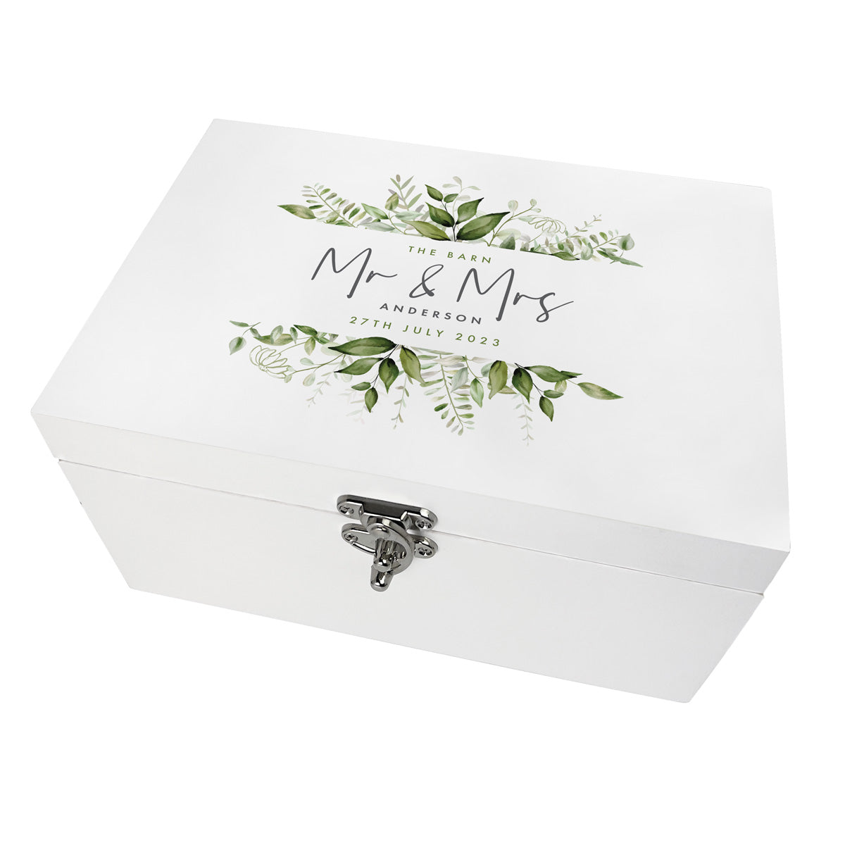 Personalized Botanical Wedding Memory Box - White Wooden Keepsake Gift Box for Bridal Shower, Anniversary & Special Occasions (3 Sizes: 22cm, 27cm, 30cm) - Perfect for Storing Wedding Invitations, Photos & Cherished Mementos