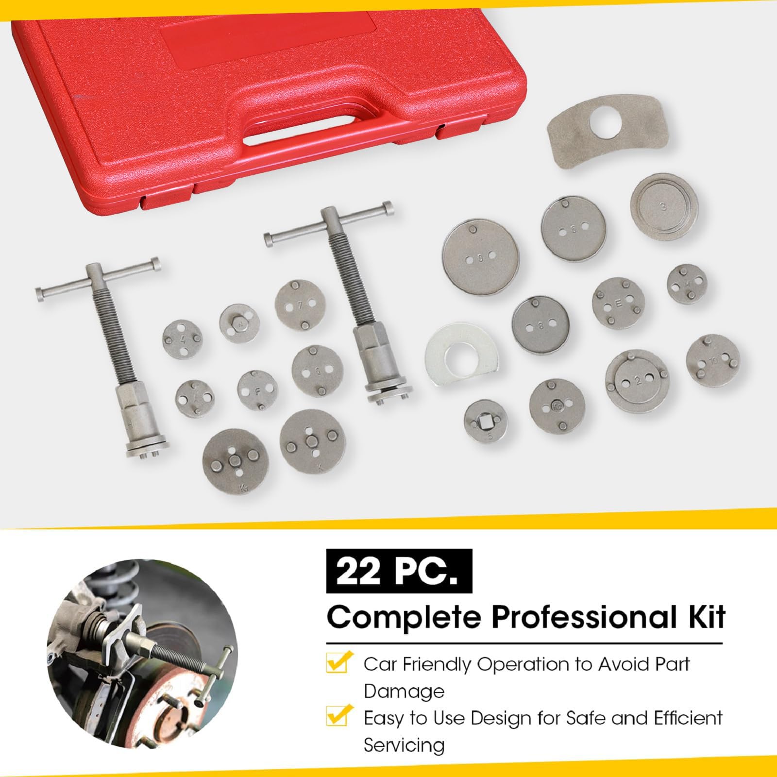 BIG RED Torin 22-Piece Brake Caliper Press Tool Kit | Disc Brake Piston Caliper Compressor Set for Brake Pad Replacement & Reset (Red, ATRHS-E3318BR) | Professional Automotive Repair Tool for DIY Mechanics & Car Enthusiasts