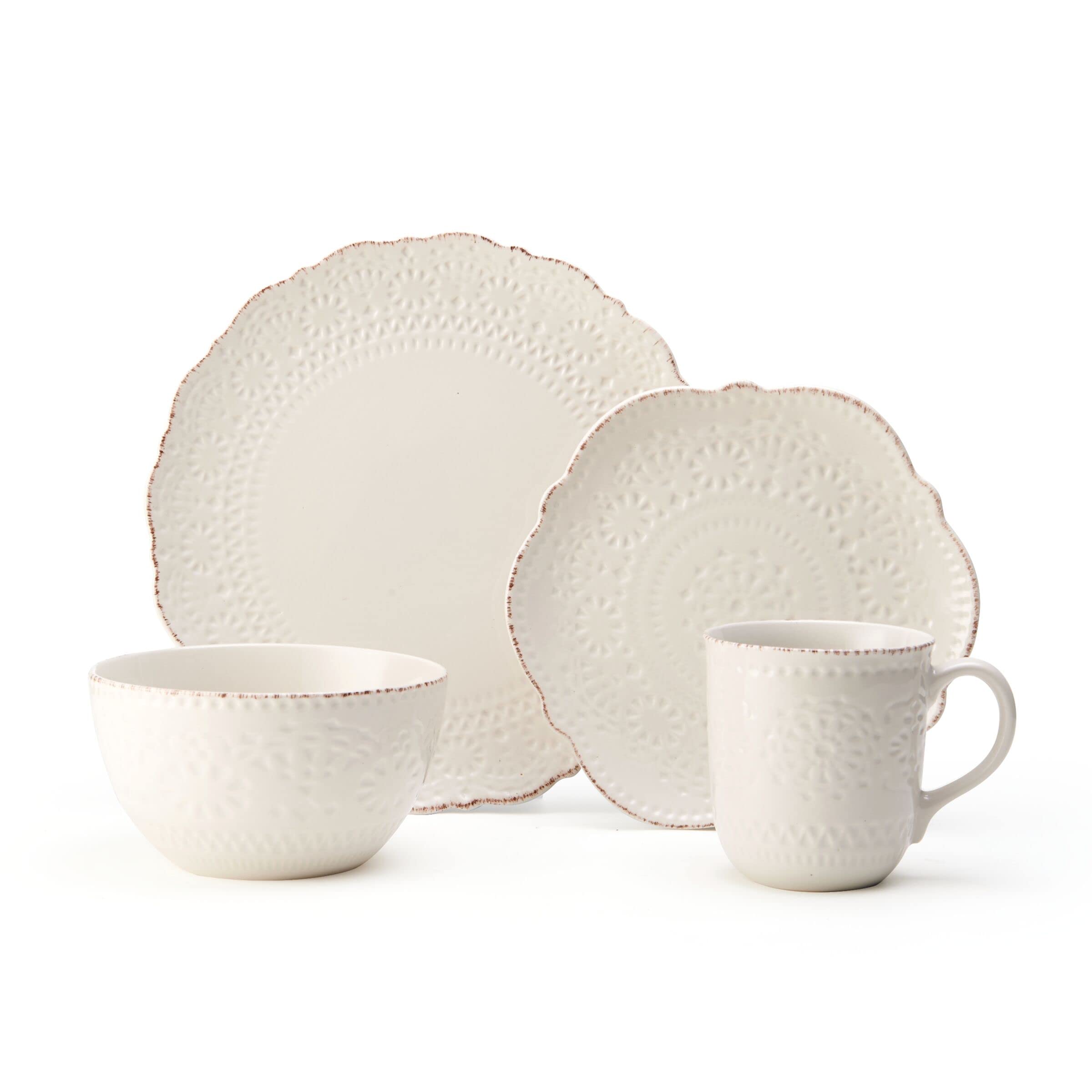 Pfaltzgraff Chateau Cream 16-Piece Stoneware Dinnerware Set for 4 - Elegant Off-White Tableware for Casual Dining, Entertaining & Everyday Use