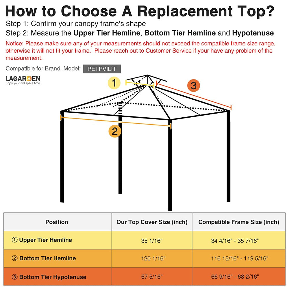 10x10ft 2 Tier Canopy Replacement Top for PETPVILIT Gazebo - Waterproof & UV Resistant - Perfect for Outdoor Parties, Camping, and Backyard Events
