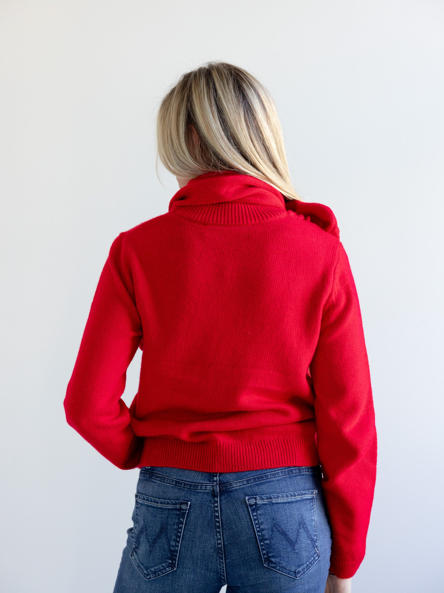 Stylish Ruby Red Scarf Sweater for Women - Cozy Winter Knitwear for Casual Outfits & Holiday Fashion