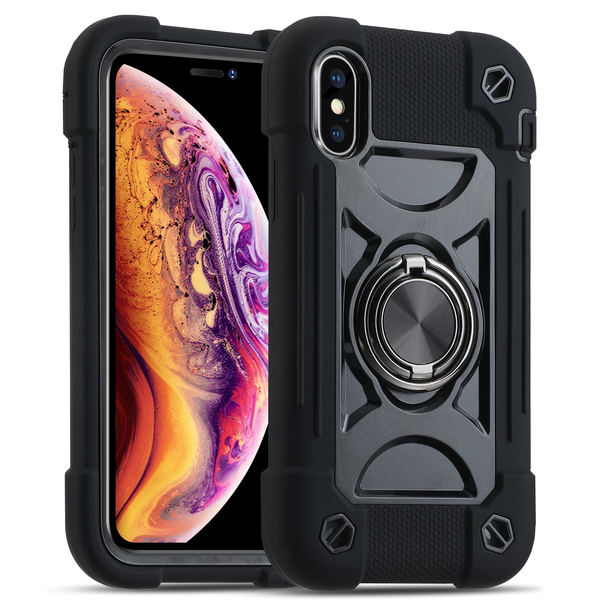 MARKILL iPhone Xs Max Case 6.5 Inch - Military Grade Shockproof Phone Cover with Ring Stand & Magnetic Car Mount | Perfect for Outdoor Activities, Travel & Daily Protection (Black)