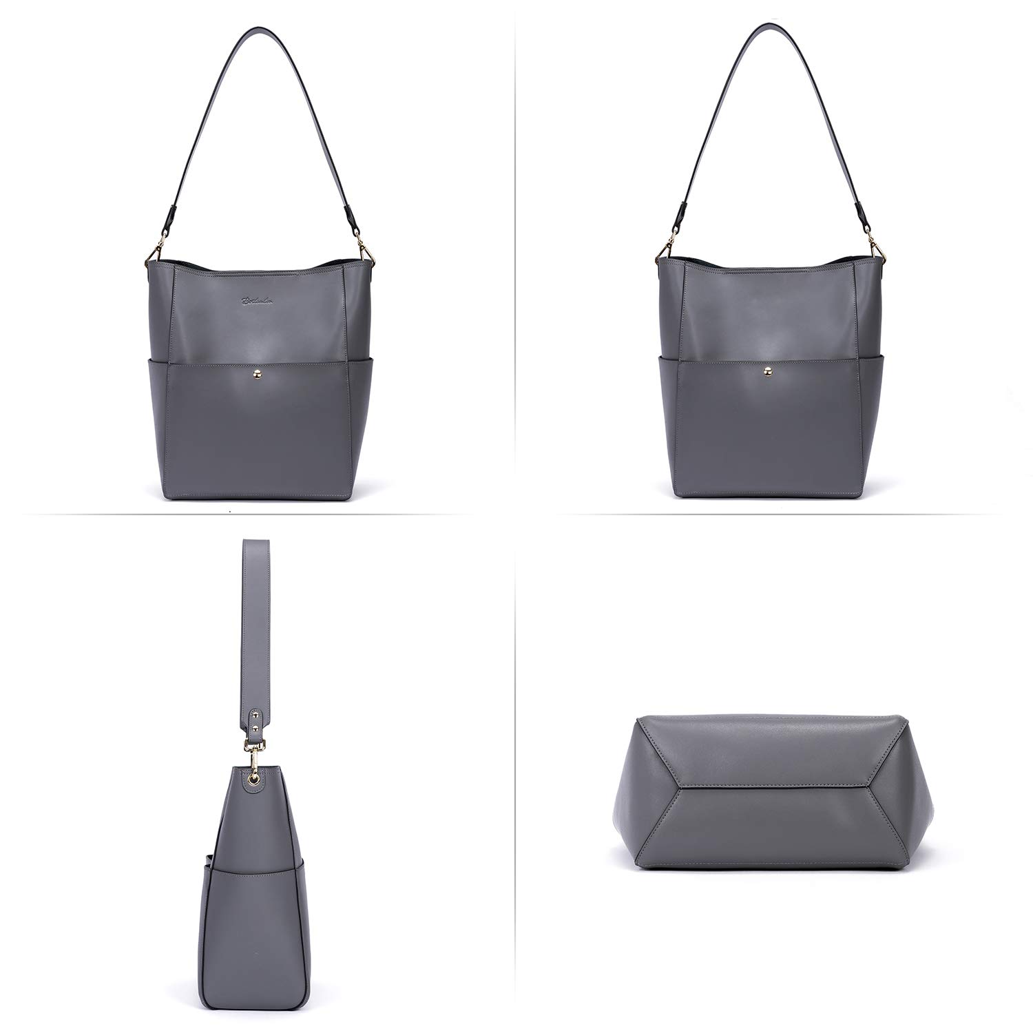 BOSTANTEN Women's Genuine Leather Designer Handbag - Stylish Tote Purse & Shoulder Bucket Bag for Work, Travel & Everyday Use