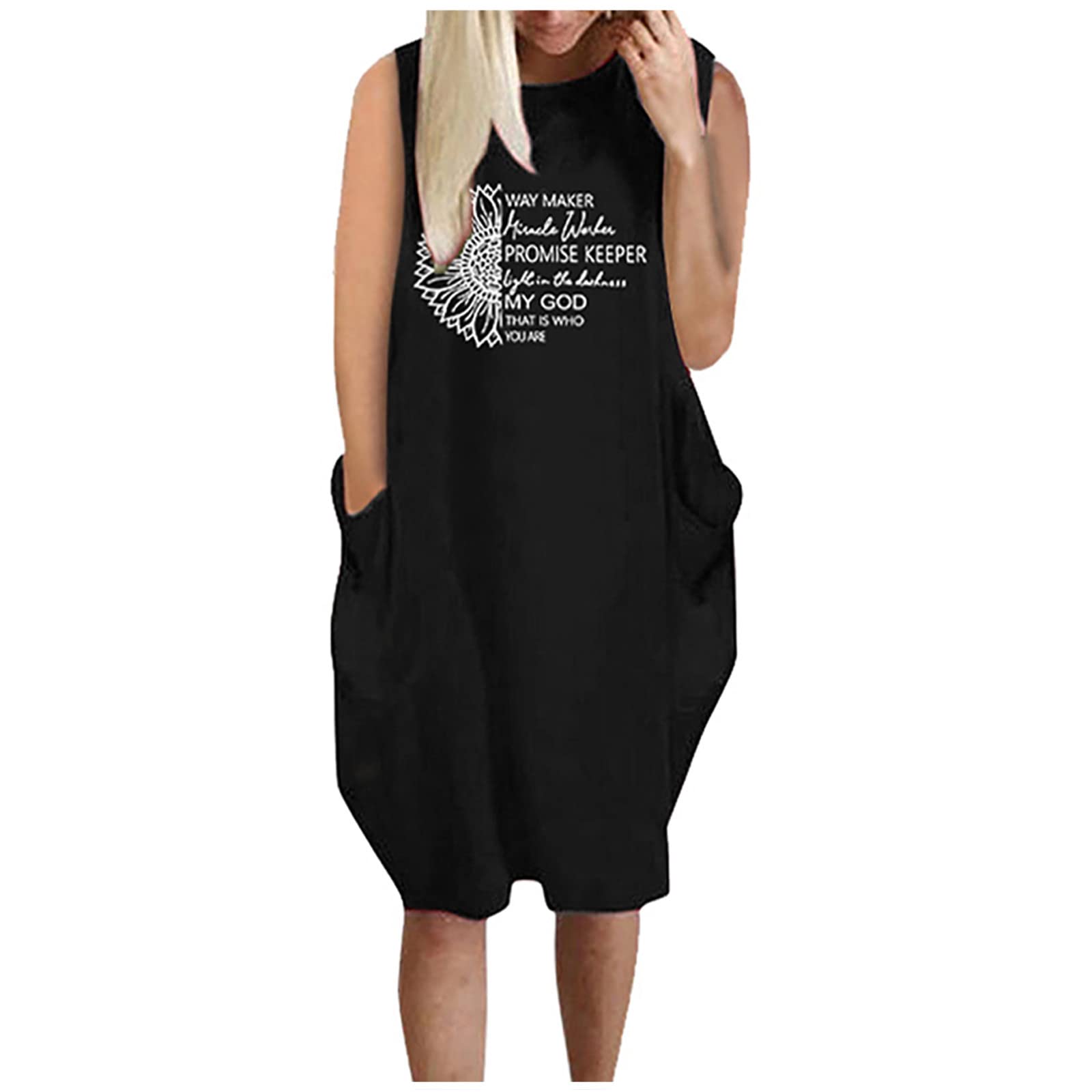 YZHM Plus Size Summer Dresses for Women - Sleeveless Casual Loose Shift Dress with Pockets, Flowy Tank Dress with Fashion Print | Perfect for Beach, Vacation & Everyday Comfort