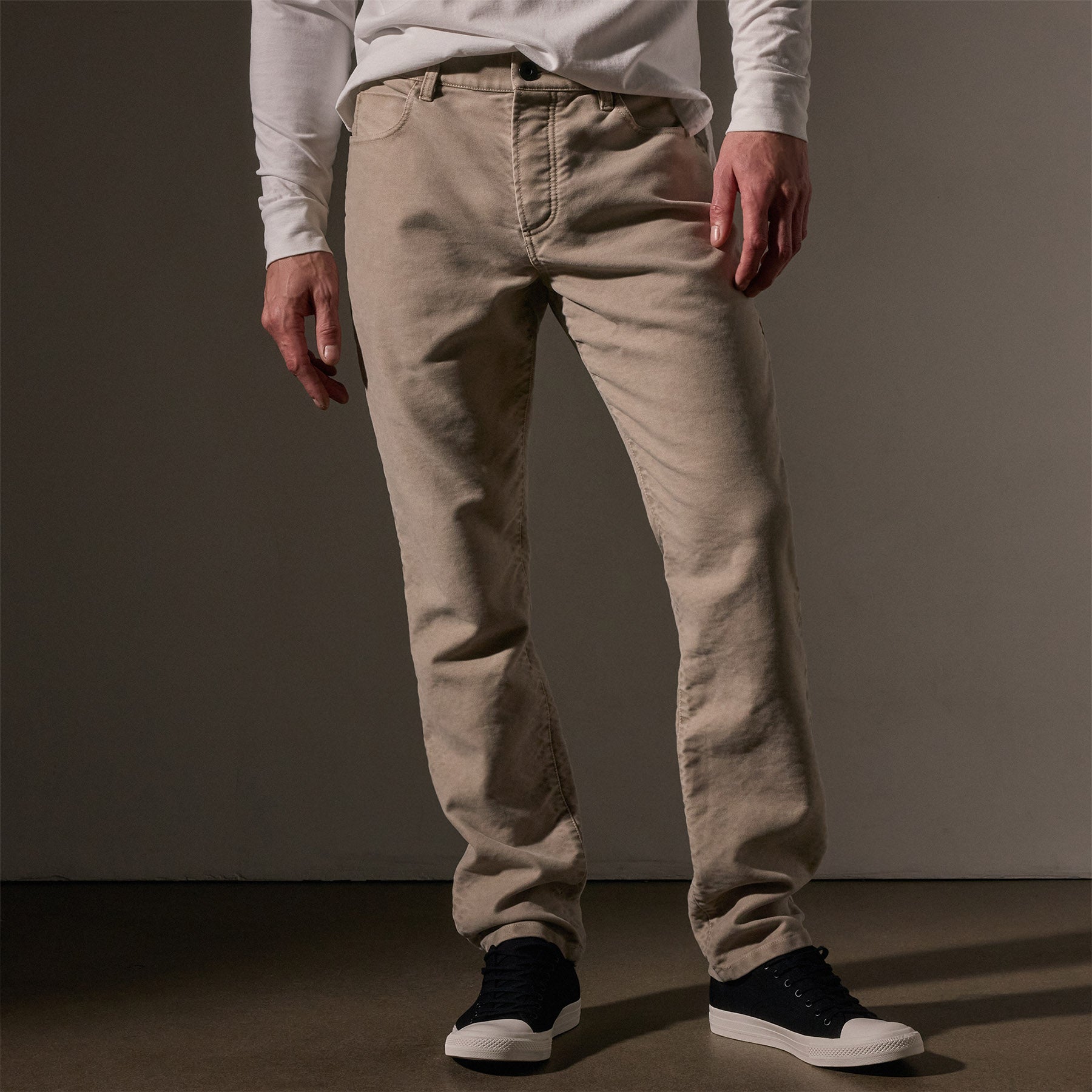 Premium Cotton Moleskin 5-Pocket Pants for Men - Light Tan Pigment Wash | Comfortable Casual Wear for Work & Outdoor Activities