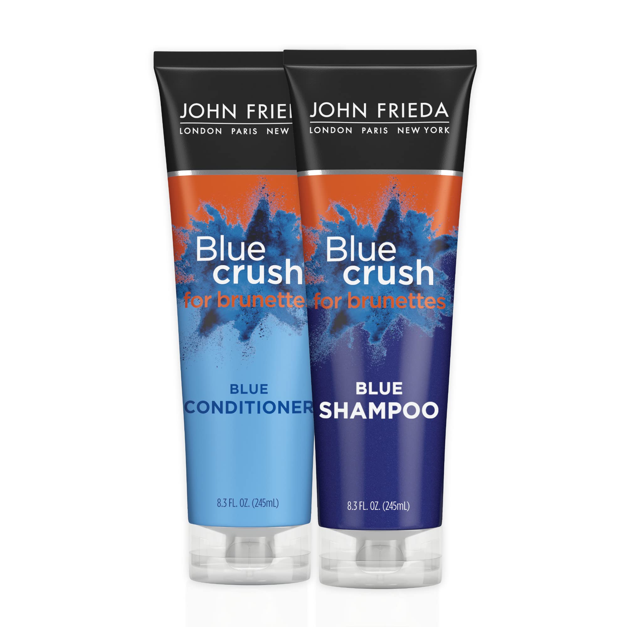 John Frieda Blue Crush Shampoo & Conditioner Set for Brunettes - Neutralizes Brassy Tones, 8.3 Fl Oz (Pack of 2) - Perfect for Color-Treated Hair at Home or Salon Use