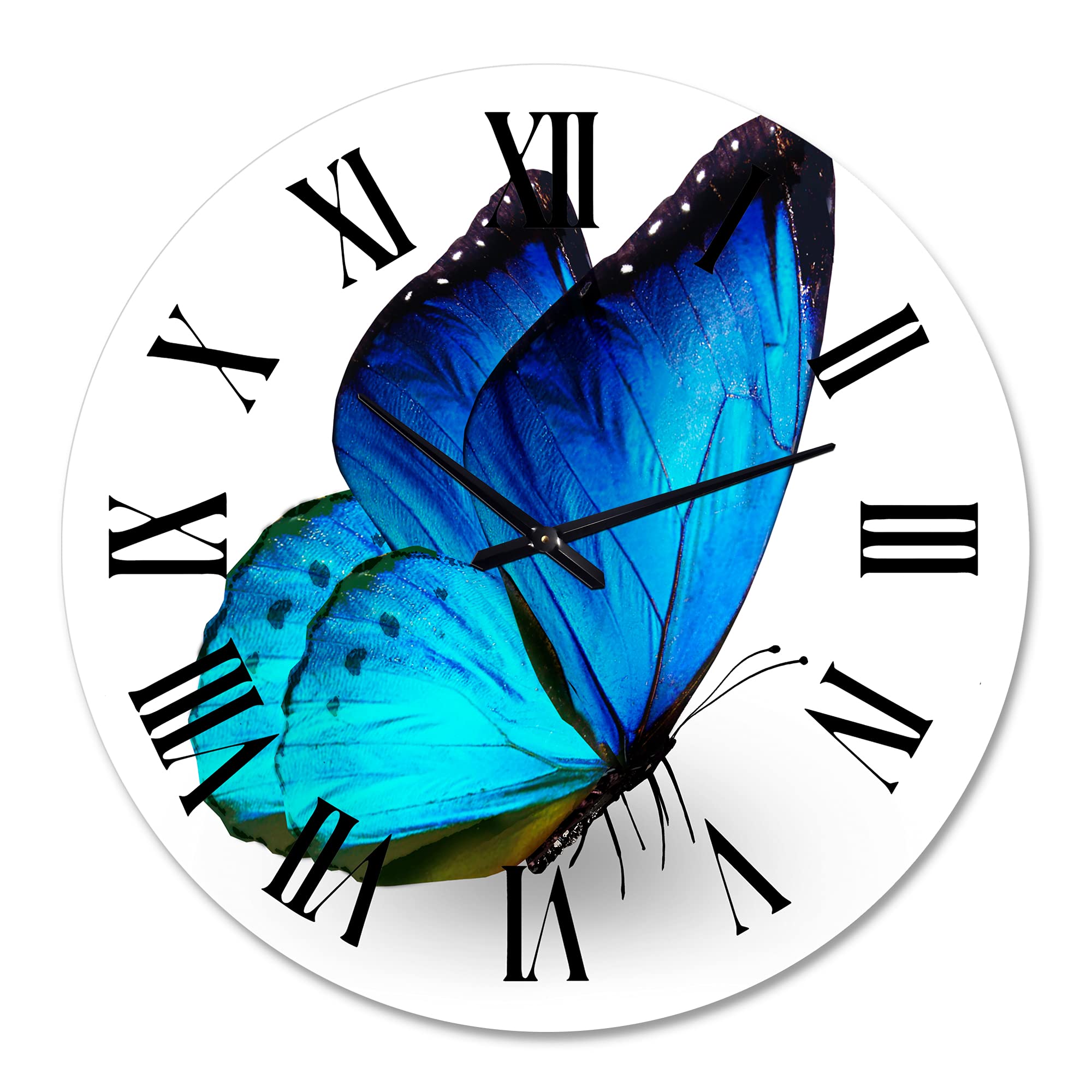 Vibrant Blue Butterfly Wall Clock - Large Modern Animal-Themed Wall Decor for Living Room, Bedroom & Office | Silent Non-Ticking Battery Operated