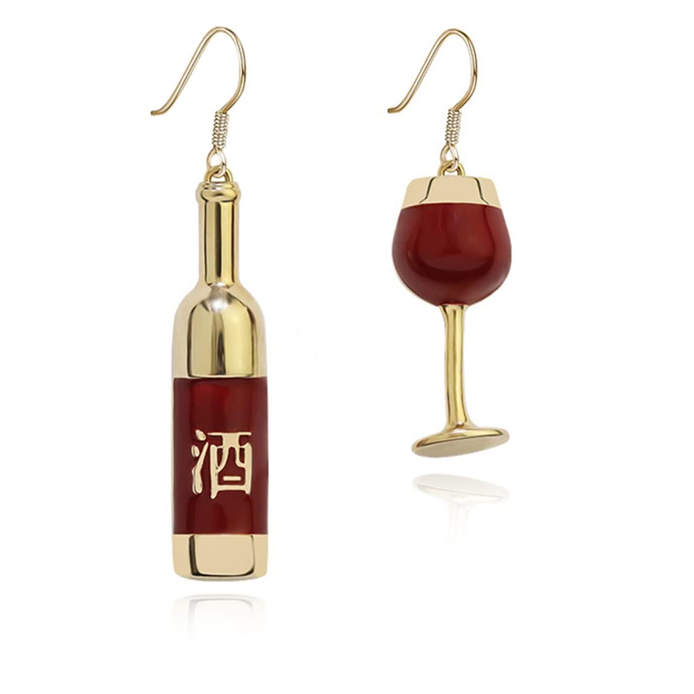 SUANTIANMG Unique Handmade Alloy Red Wine Glass Earrings for Women - Asymmetric Simulation Wine Glass Pendant Jewelry Gifts for Girls | Perfect for Parties, Weddings & Evening Events