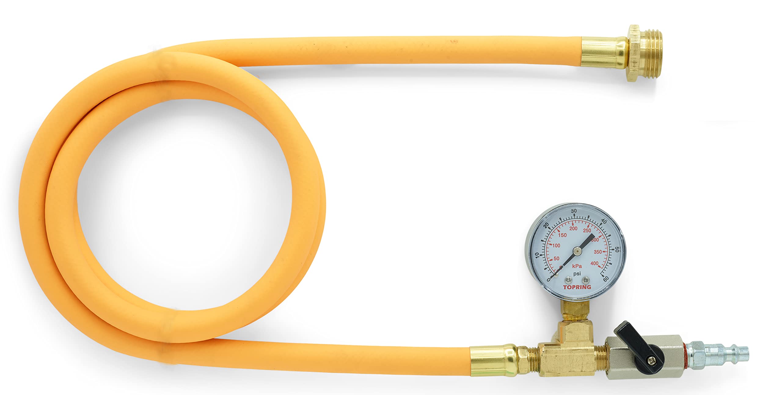 TOPRING Long Hose Air Compressor Water Blow Out Adapter with Integrated Pressure Gauge - RV Winterizing Kit with Male GHT Connector (Yellow) | Perfect for RV Water System Winterization & Compressed Air Applications