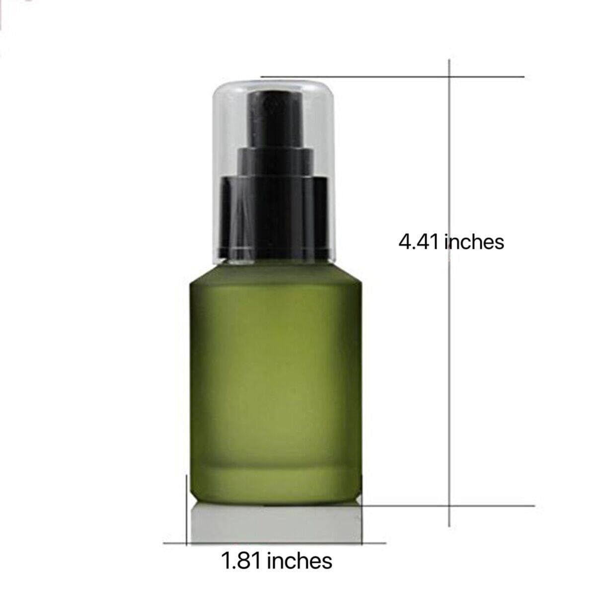 2OZ (60ml) Refillable Frosted Green Glass Pump Bottle for Cosmetic, Makeup, Lotion & Toiletries - Portable Dispenser for Skincare, Haircare & Travel Essentials