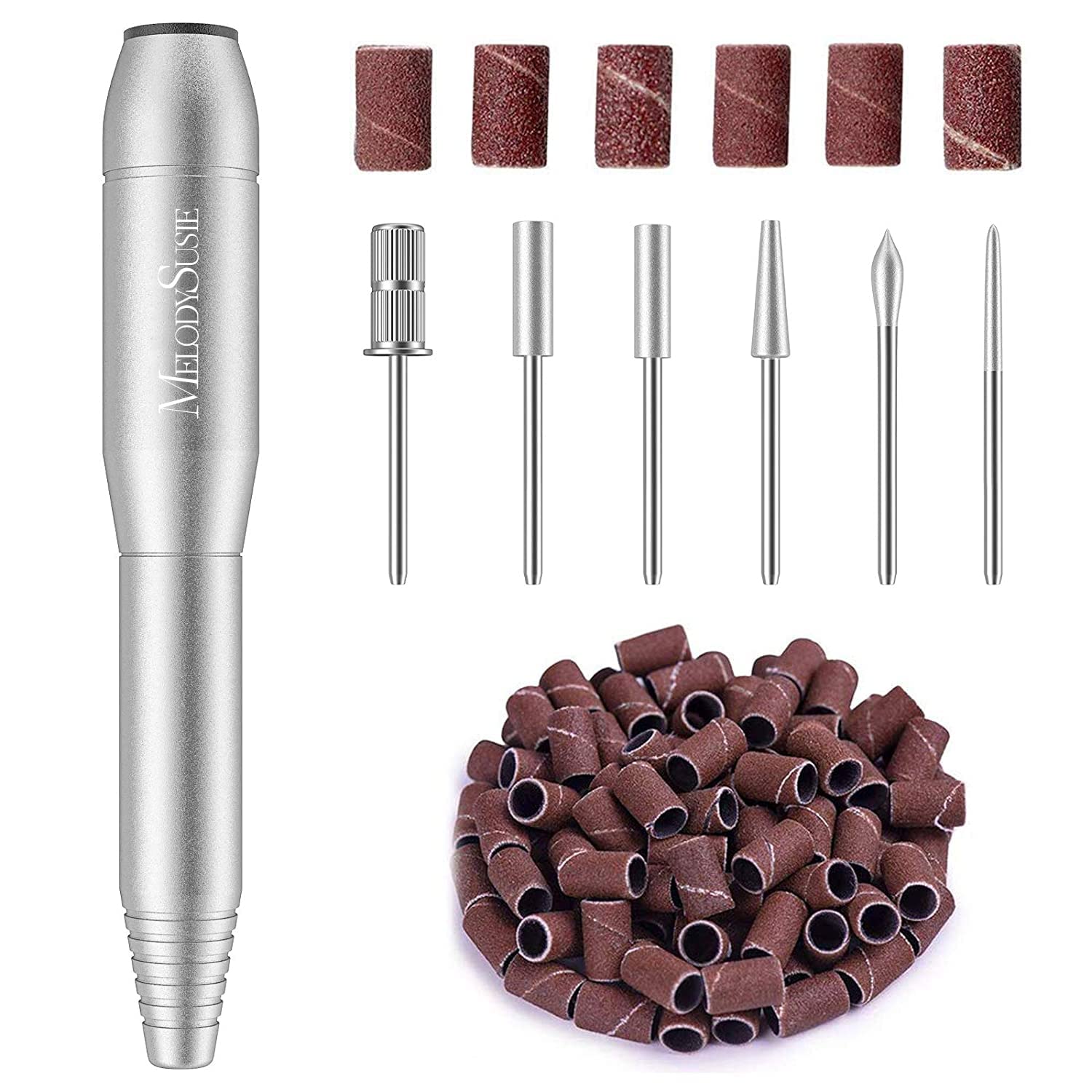 MelodySusie PC120B Portable Electric Nail Drill Kit - Professional Efile for Acrylic & Gel Nails, Manicure Pedicure Tools with Polishing & Shaping Attachments | Perfect for Home Salon, DIY Nail Care & Travel Use (Silver)