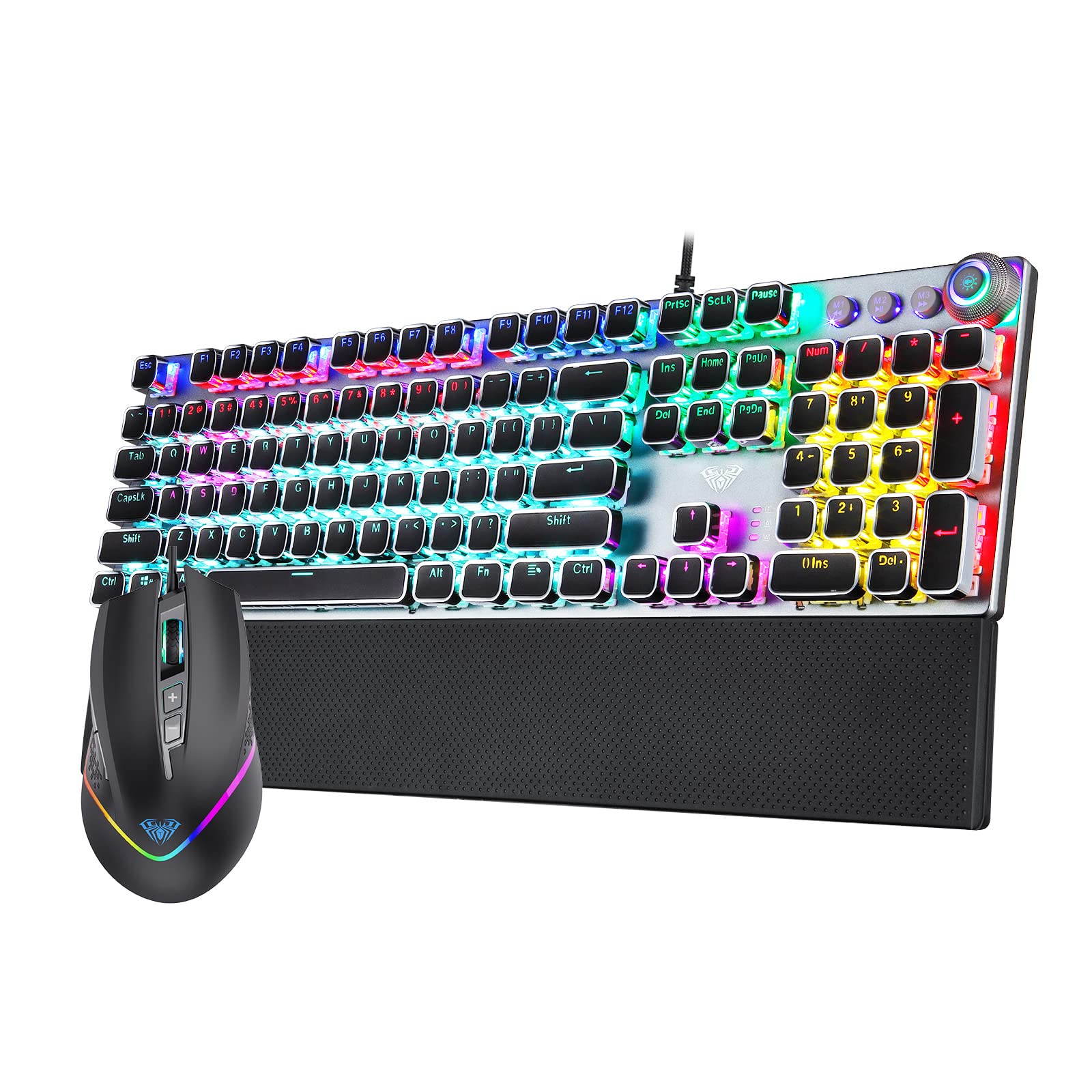 AULA F805 RGB Gaming Mouse & F2088 Punk Mechanical Gaming Keyboard Combo - Wired USB Gaming Peripherals for PC, Esports, MMO, FPS - Perfect for Gaming Setup, Streaming & Office Work