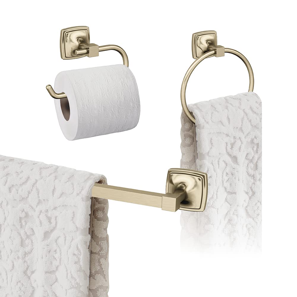 Amerock Golden Champagne Towel Bar Set - 18 Inch (457mm) 3-Piece Bathroom Accessories for Luxury Spa & Hotel Style Decor