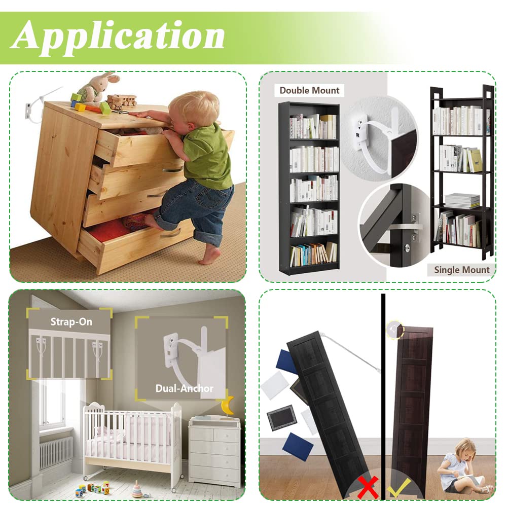 Eyech 15 Pack Heavy Duty Furniture Safety Straps - Adjustable Anti-Tip Anchor Kit for Baby Proofing, Earthquake Resistant, Secures Bookshelves, Dressers & Cabinets | Child Safety Solution for Home & Office Use