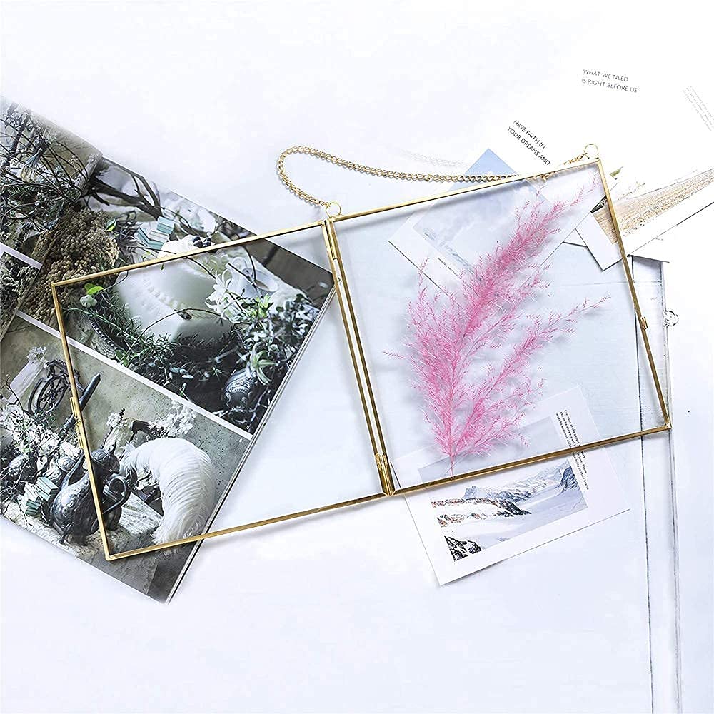 Premium Glass Photo Frame for Dried Flowers - Gold & Brass Pressed Flower Display Frame - DIY Wall Hanging Decor for Home, Wedding, or Gift - Plant Specimen & Geometric Art Display