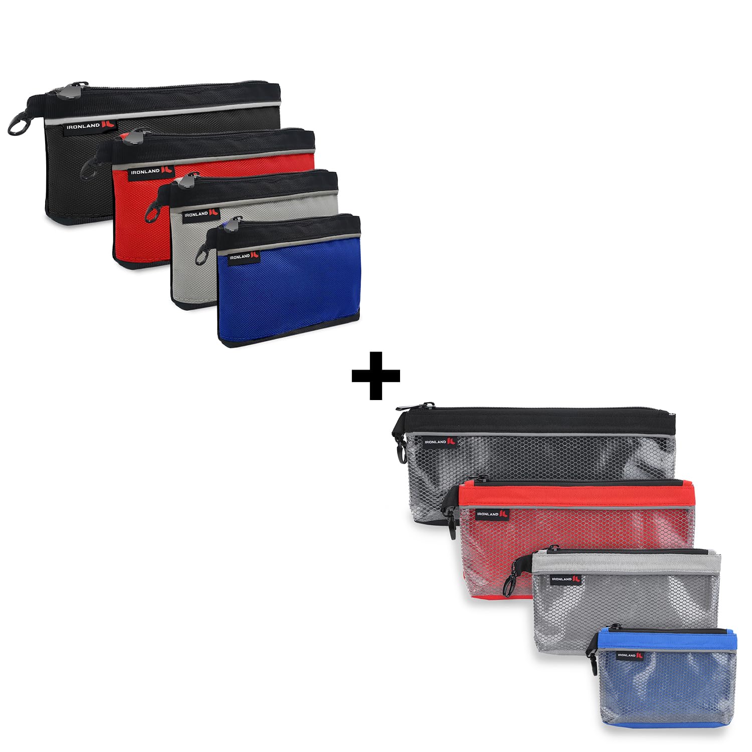 IRONLAND 4 Pack Small Zippered Tool Pouches - Durable Multi-Pocket Tool Organizer Bags for Electricians, Plumbers & DIY Projects - Perfect for Hardware Storage, Work Belt Accessories & On-the-Go Repairs