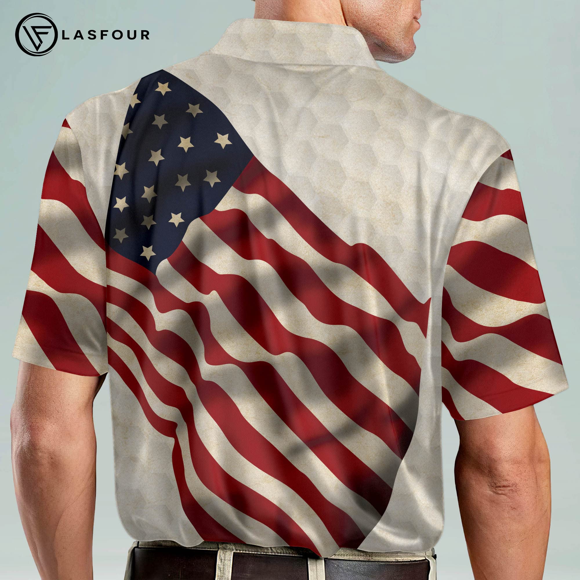 **LASFOUR Patriotic Golf Polo Shirts for Men - Short Sleeve American Flag Design - Perfect for Dad & Grandpa - Ideal for Golf, BBQ, and 4th of July Celebrations**