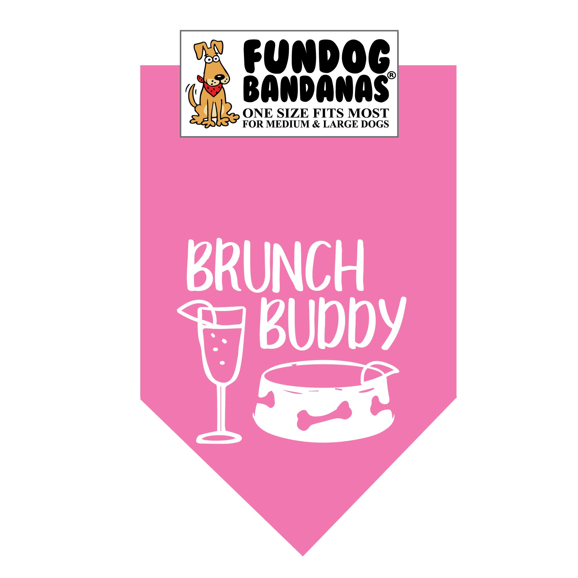 Brunch Buddy Dog Bandana - Adjustable One Size Fits Most Medium to Large Dogs - Soft Cotton Pet Bandana in Medium Pink - Perfect for Brunch Dates, Dog Parks & Outdoor Adventures