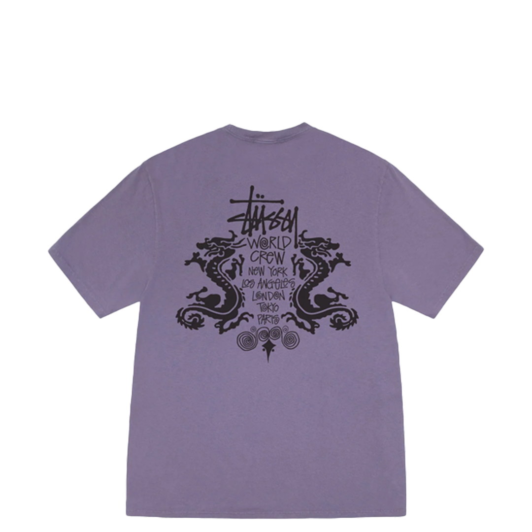 Double Dragon Pigment Dyed T-Shirt - Soft Vintage Washed Grape Purple Tee for Men | Casual Streetwear, Graphic Tees for Everyday Wear