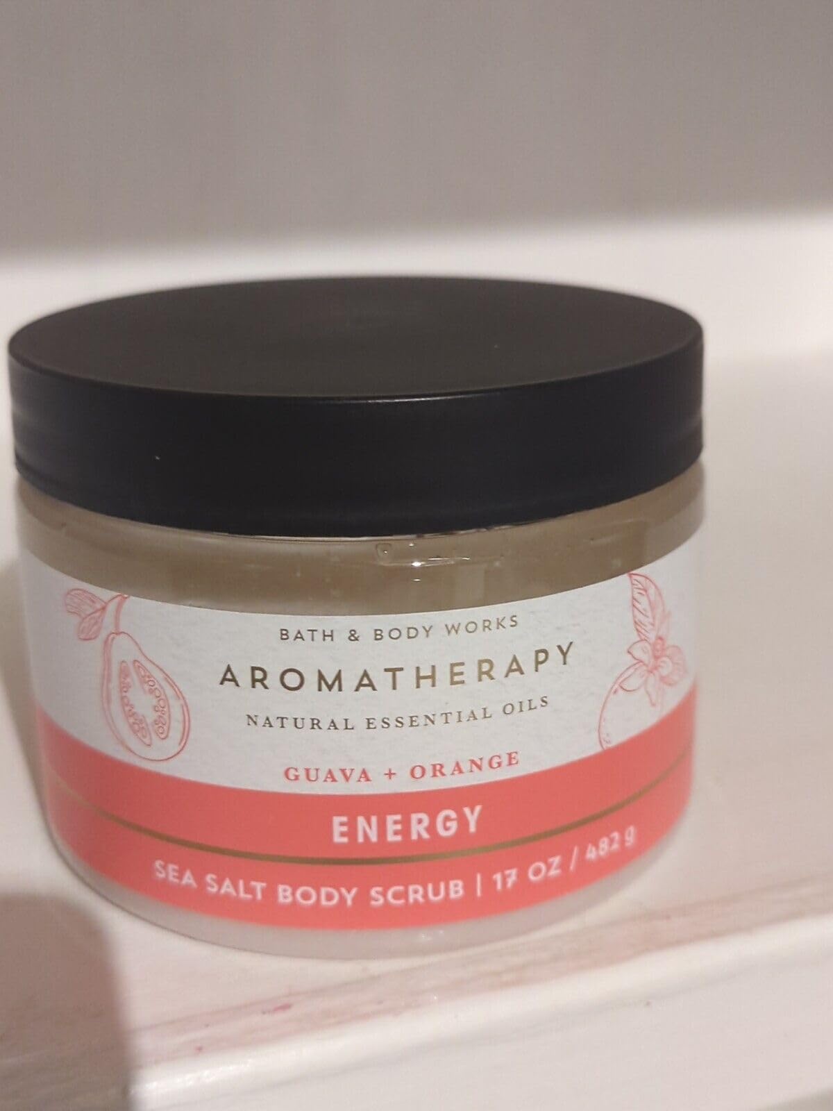 Natural Aromatherapy Energy Guava Orange Sea Salt Body Scrub - 17 oz Exfoliating & Moisturizing for Smooth Skin - Perfect for Spa, Bath & Relaxation at Home