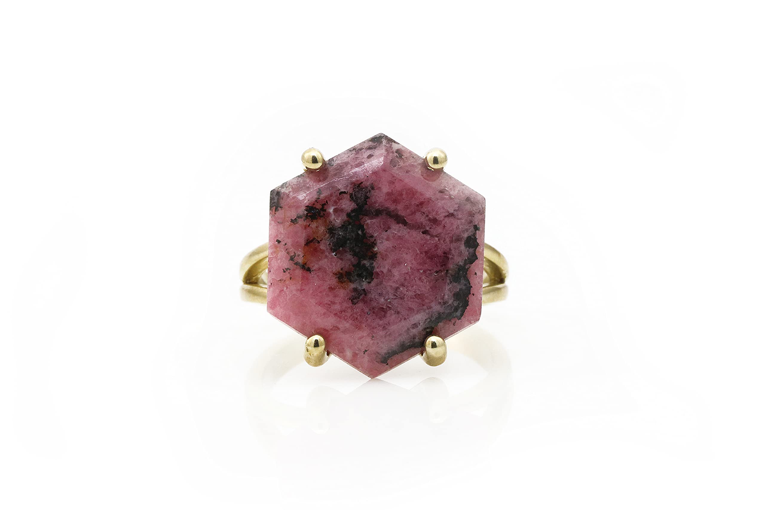 Handmade Rhodonite Gemstone Ring - 14K Gold Fashion Statement Jewelry for Women | Elegant Cocktail, Engagement & Wedding Rings | Perfect for Parties, Anniversaries & Special Occasions
