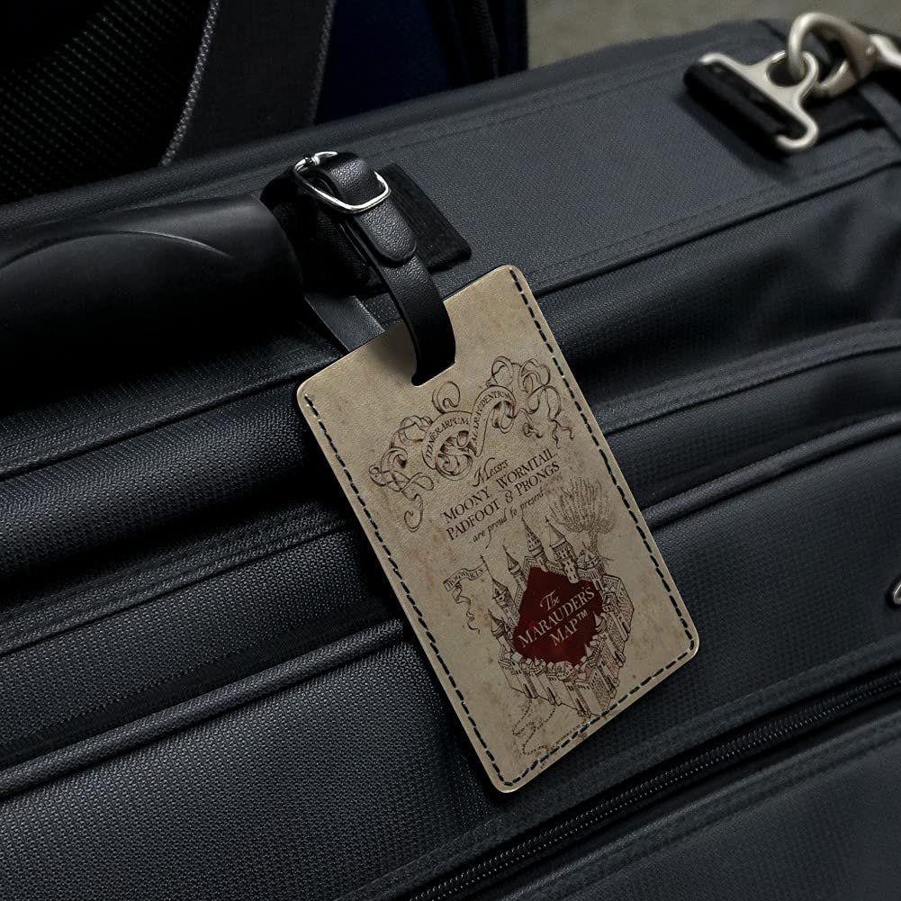 Harry Potter Marauders Map Leather Luggage Tag - Personalized Carry-On ID Tag for Suitcases & Bags - Perfect for Travel, Cosplay & Harry Potter Fans
