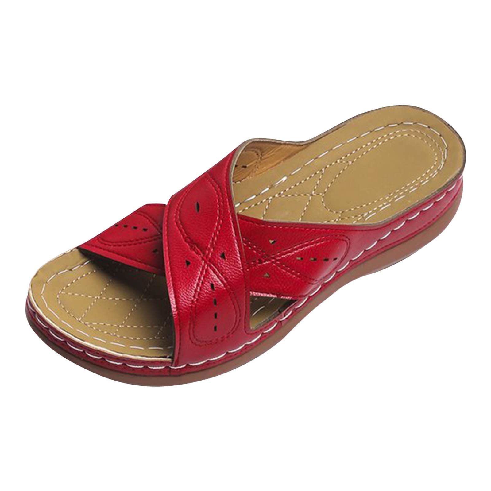 Women's Summer Slip-On Sandals - Fashion Casual Cross Strap Open Toe Wedge Platform Slippers - Comfortable Sewing Thread Design for Outdoor Walking, Beach Vacations & Daily Wear