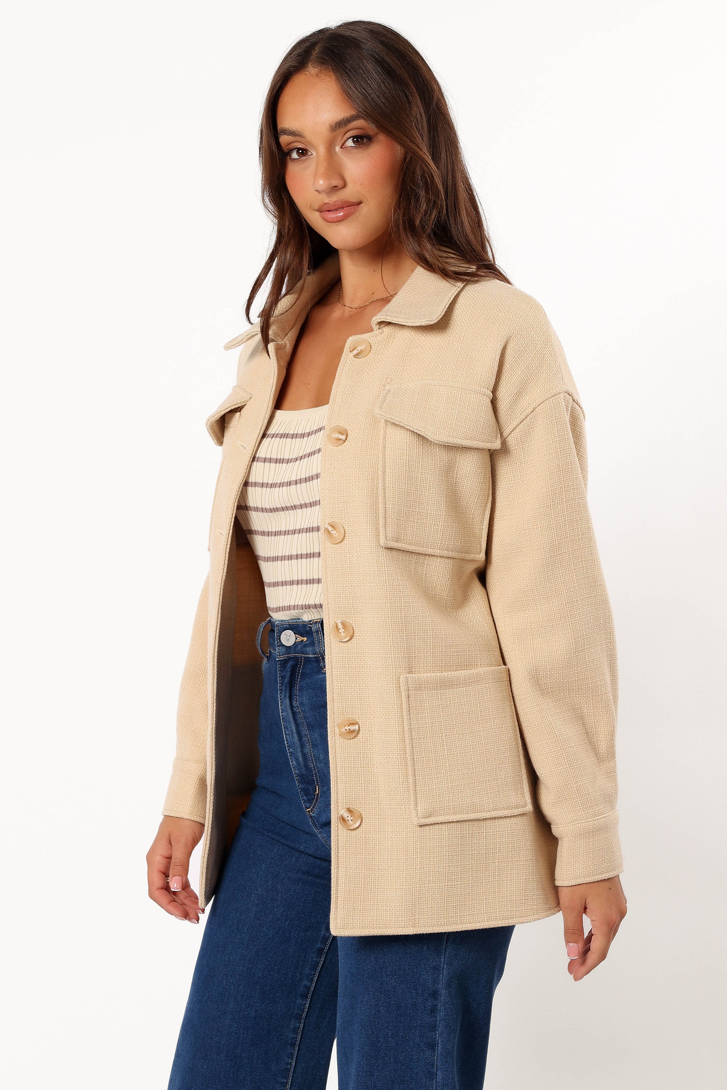 Arlow Tie Front Shacket for Women - Cream Knit Cardigan Jacket | Casual Fall & Winter Layering Piece for Outfits