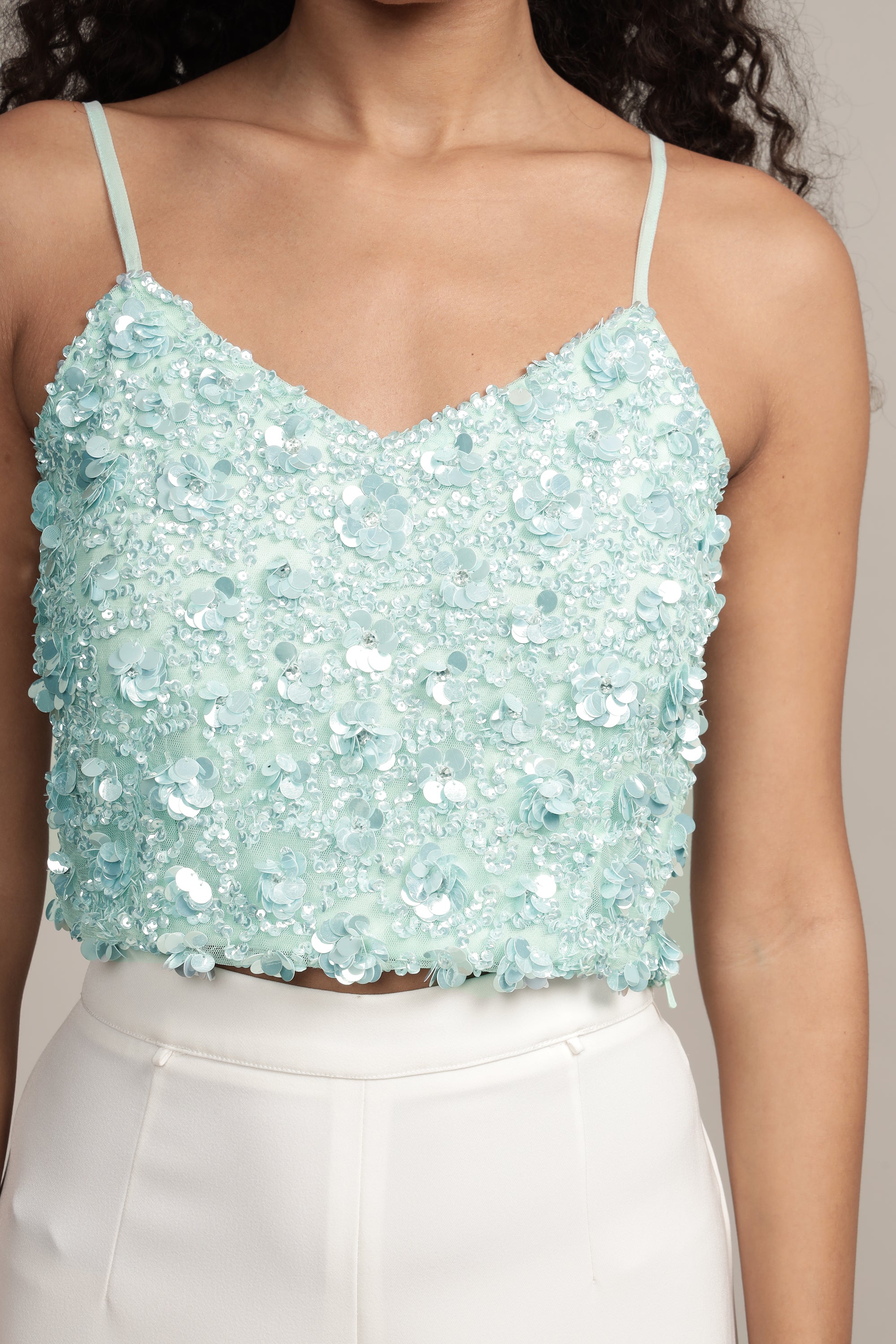 Aqua Sequin Cami Top for Women - Sparkling Party & Evening Wear - Perfect for Night Out, Club, and Special Occasions