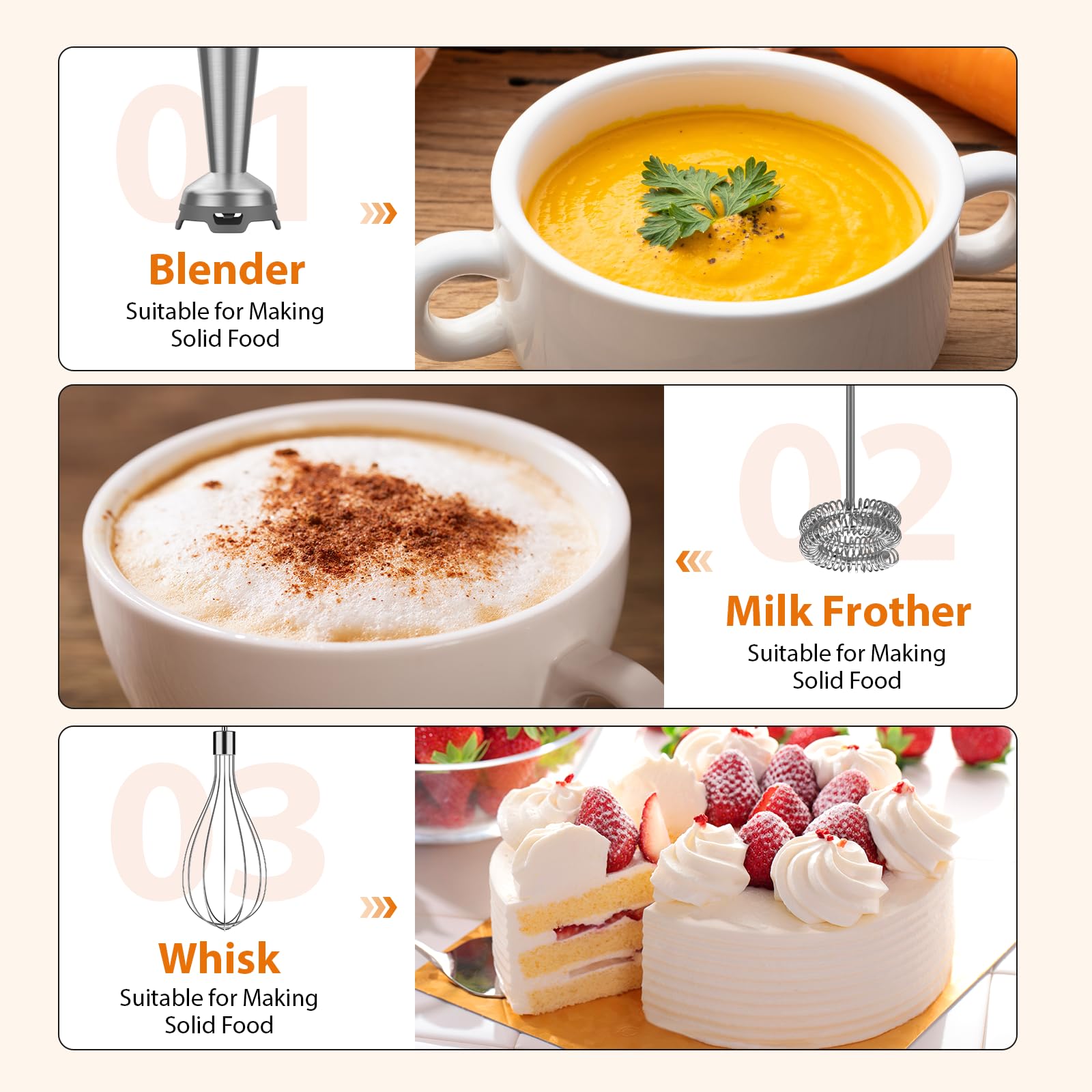 KOIOS 1000W 3-in-1 Immersion Hand Blender with 12 Speed Settings & Turbo Mode - Stainless Steel Anti-Scratch Blade, Whisk & Milk Frother Attachment - BPA-Free for Smoothies, Soups, Baby Food & Baking