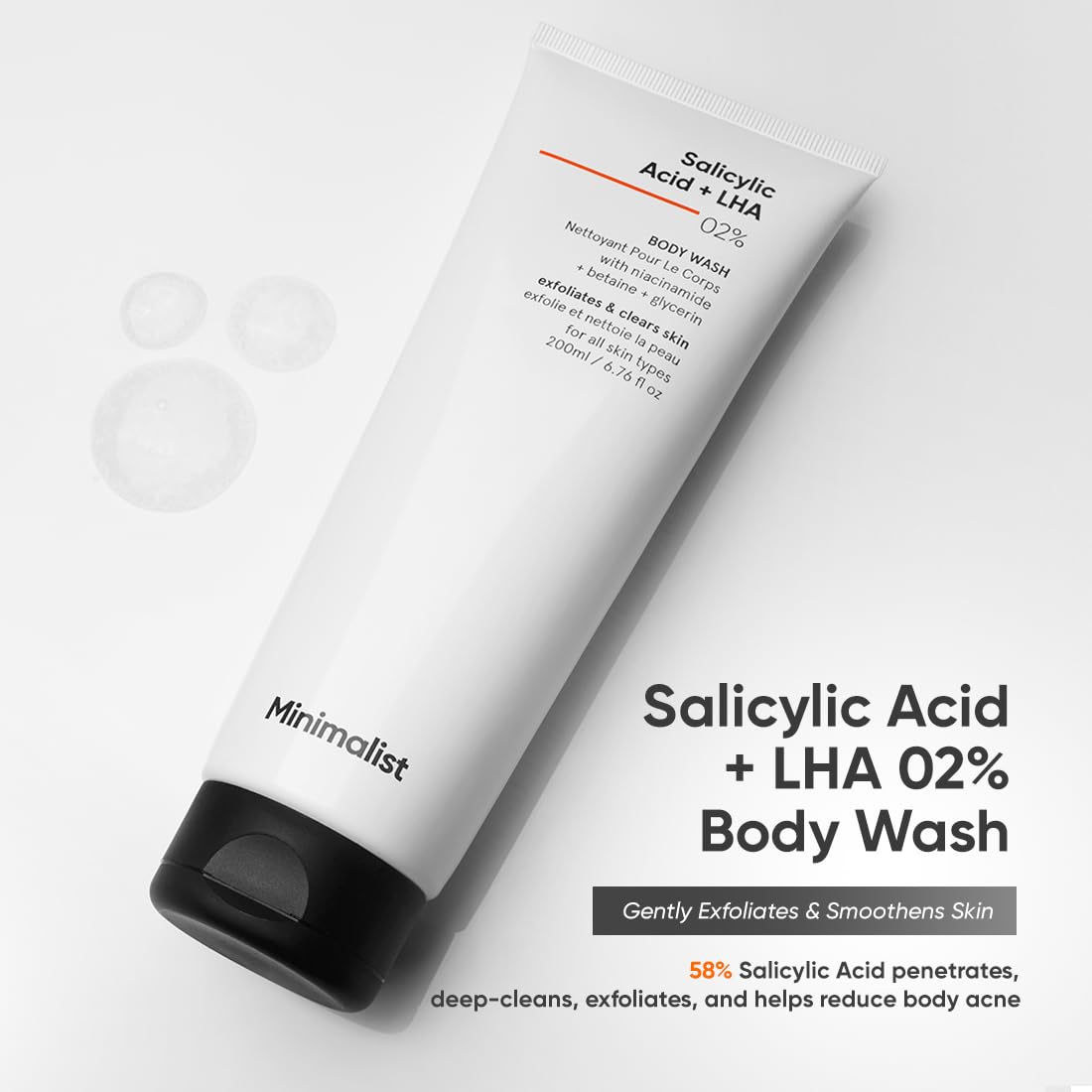 Minimalist Body Care Kit with 2% Salicylic Acid Body Wash, Underarm Roll-On & 5% Niacinamide Body Lotion - Treats Body Acne, Bumpy Skin, Odor & Dark Spots | Hydrating & Barrier Repair Formula for Women & Men | Perfect for Daily Skincare Routine & Post-Workout Refreshment