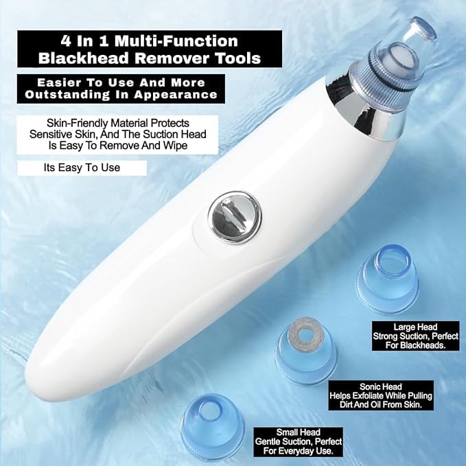 **Samista 4-in-1 Blackhead & Whitehead Remover Tool - Pore Vacuum Cleaner, Acne Extractor & Skin Care Device for Men & Women (White) - Perfect for Home Spa & Facial Care**