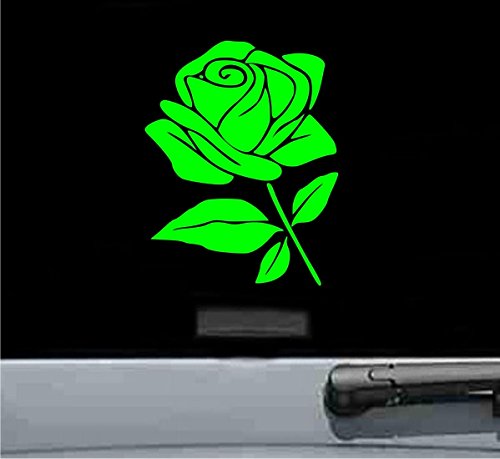 JS Artworks Lime Green Rose Flower Vinyl Decal Sticker - Waterproof DIY Wall Art for Home, Office, Laptop & Car Decoration