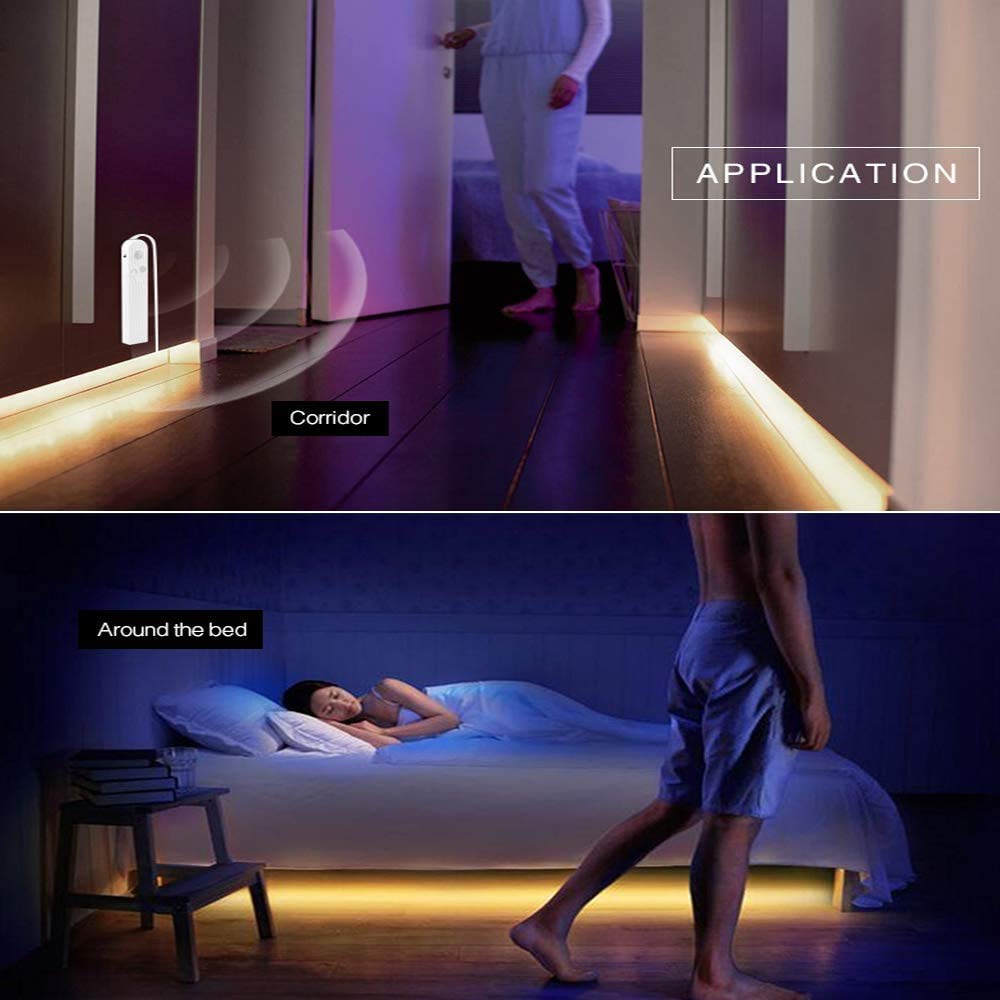 10Ft USB LED Under Cabinet Lighting with Motion Sensor - 4 Modes Waterproof Closet Night Light Strip for Bedroom, Wardrobe, Stairs - Indoor Home Decor & Safety Lighting