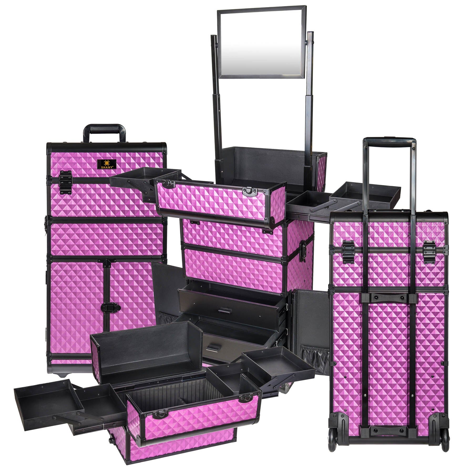 REBEL Series Pro Makeup Artists Rolling Train Case - Professional Trolley Case for Cosmetics & Beauty Tools | Perfect for Salon, Travel & On-Site Makeup Services