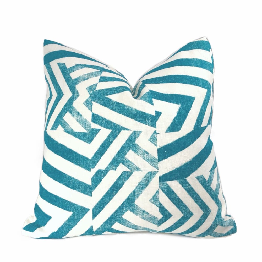 Delancey Teal Green White Modern Crosshatch Pillow Cover - Decorative Throw Pillow Case for Sofa, Bed & Home Decor